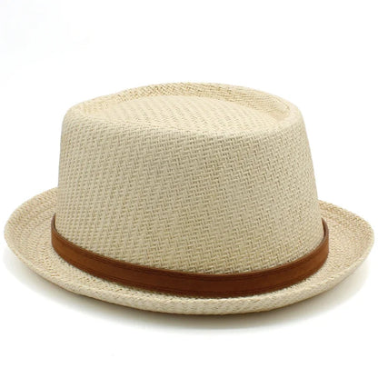 Men Women Classical Straw Pork Pie Hats Fedora Sunhats Trilby Caps Summer Boater Beach Outdoor Travel Party Size US 7 1/4 UK L