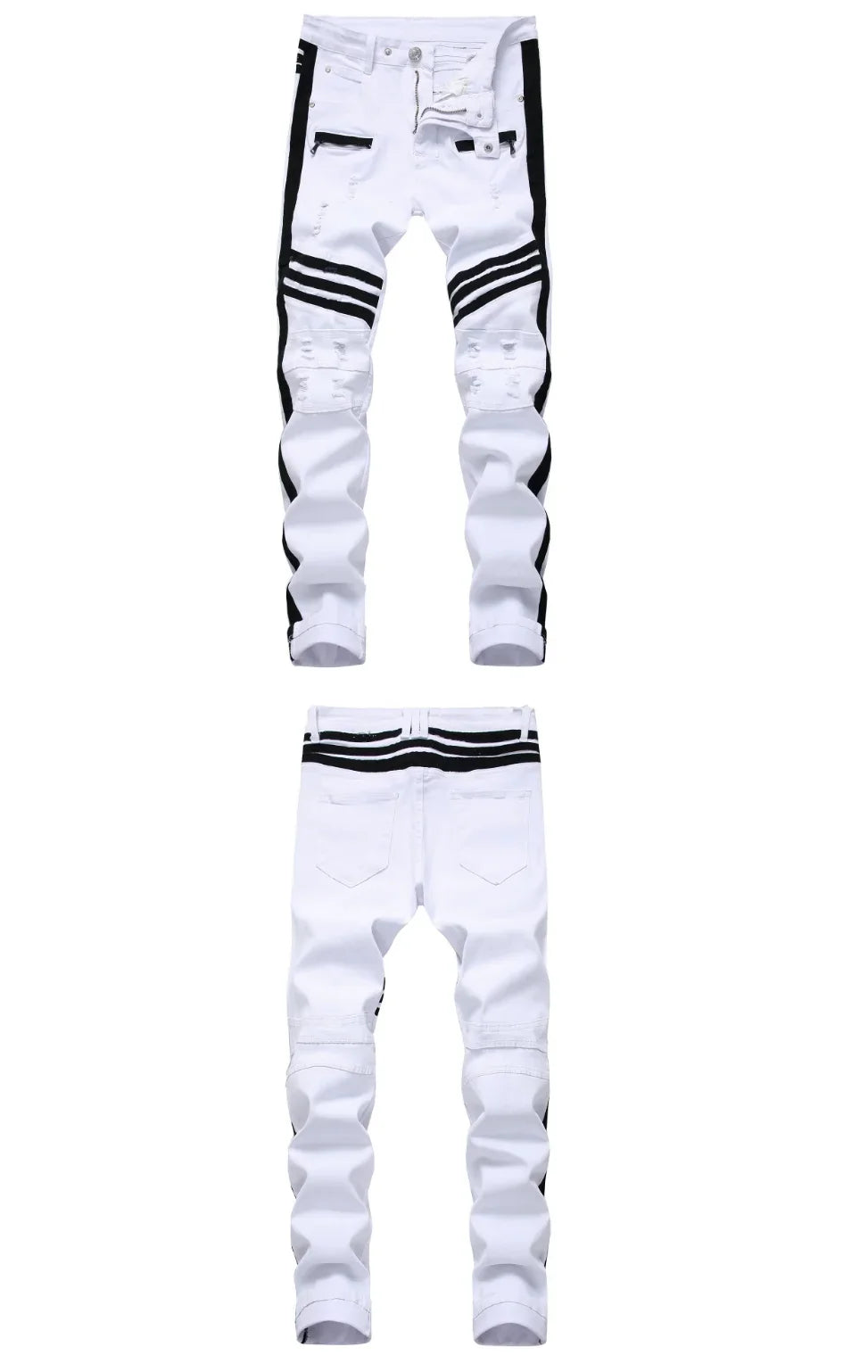 New Jeans Men Black and White Folding Oversize European and American Zip Pocket 3D Decorative Denim Feet Pants Slim Fit23