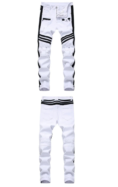 New Jeans Men Black and White Folding Oversize European and American Zip Pocket 3D Decorative Denim Feet Pants Slim Fit23