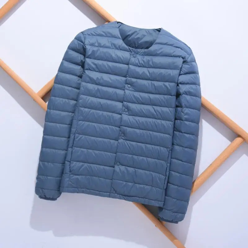 Matt Fabric Ultra Light Down Jacket Men V-neck Men's Down Jacket Slim Windproof Portable Lightweight Coat Warm Liner