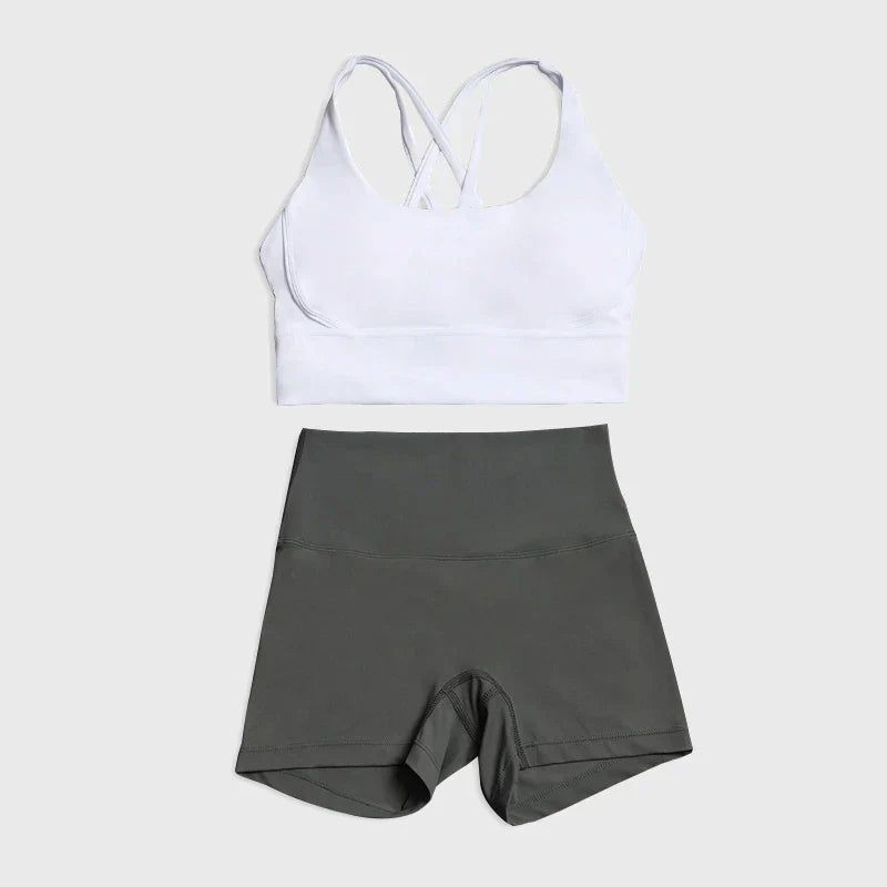 SOISOU Gym Womens Clothing Shorts Sets Yoga Women's Tracksuit Sexy Bra High Waist Short Sportwear Elastic Set Woman 2 Pieces