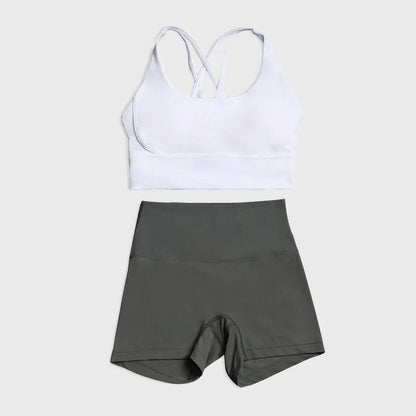 SOISOU Gym Womens Clothing Shorts Sets Yoga Women's Tracksuit Sexy Bra High Waist Short Sportwear Elastic Set Woman 2 Pieces