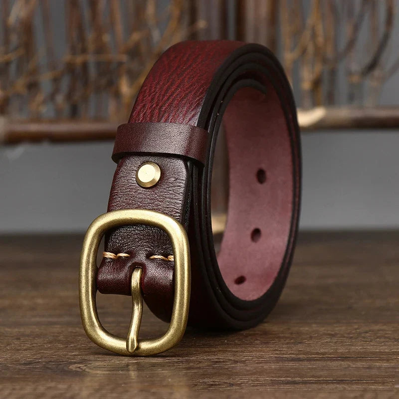 2.8cm Retro Female Real Thick Genuine Leather Belt Copper Pin Buckle Women Cowskin Jeans Belt Girl Simple Ladies Waist Strap
