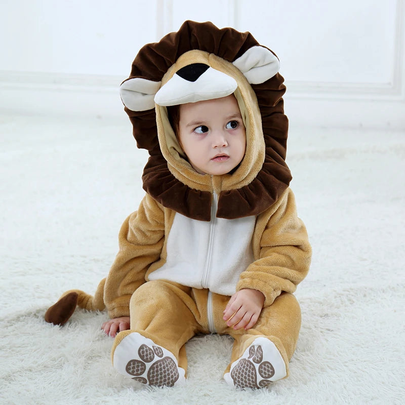 Infant Toddler Dalmatian Dog Lion Tiger Dinosaur Costumes Baby Boys Girls Kigurumi Cartoon Animal Romper Halloween Purim