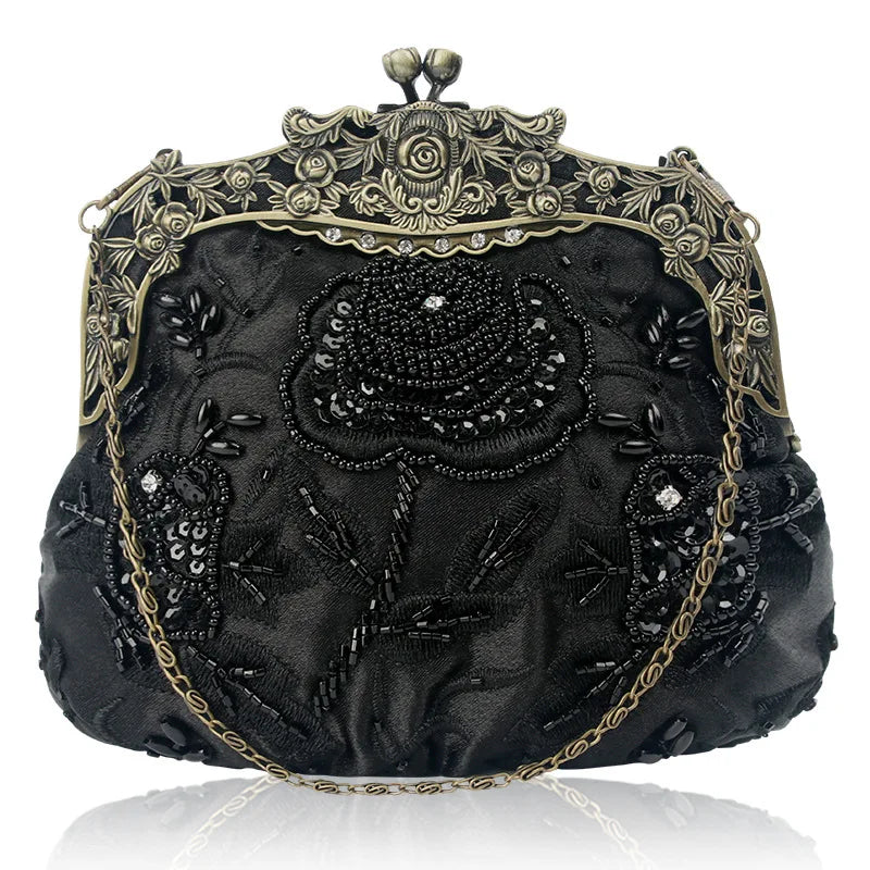 Retro Embroidery Designer Bags Luxury Purses and Handbags Bead bag Sequins Clutch Purse Chains Shoulder Evening Bag Z348