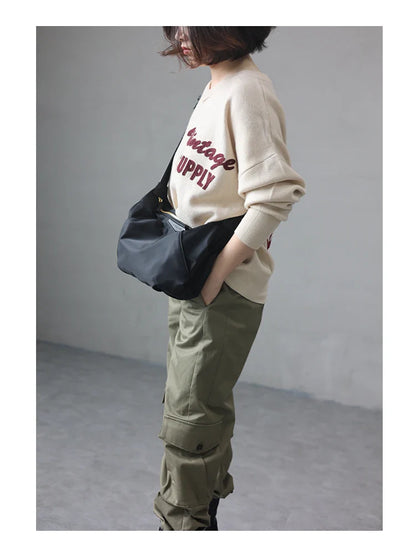Lightweight Nylon Matching Genuine Leather Crossbody Bag High Quality Single Shoulder Bags Fashion Pleated Messenger Purses