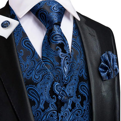 Fashion Silk Vest For Men Classic Gold Champane Yellow Waistcoat Jacket Tie Hankerchief Cufflinks Sets Dress Suit Wedding Hi-Tie