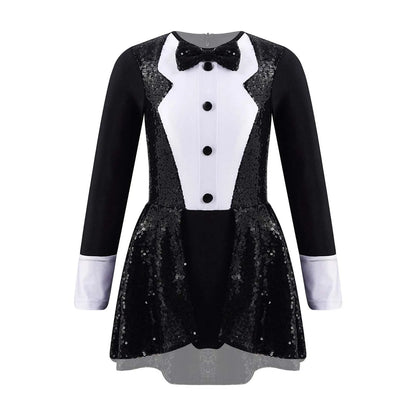 Kids Girls Sequins Ballet Dance Dress Shiny Modern Latin Jazz Dance Stage Performance Leotard Costume Dancewear