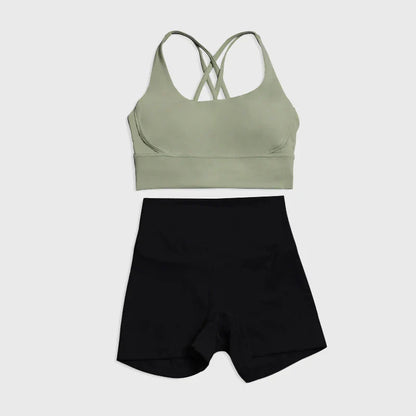 SOISOU Gym Womens Clothing Shorts Sets Yoga Women's Tracksuit Sexy Bra High Waist Short Sportwear Elastic Set Woman 2 Pieces