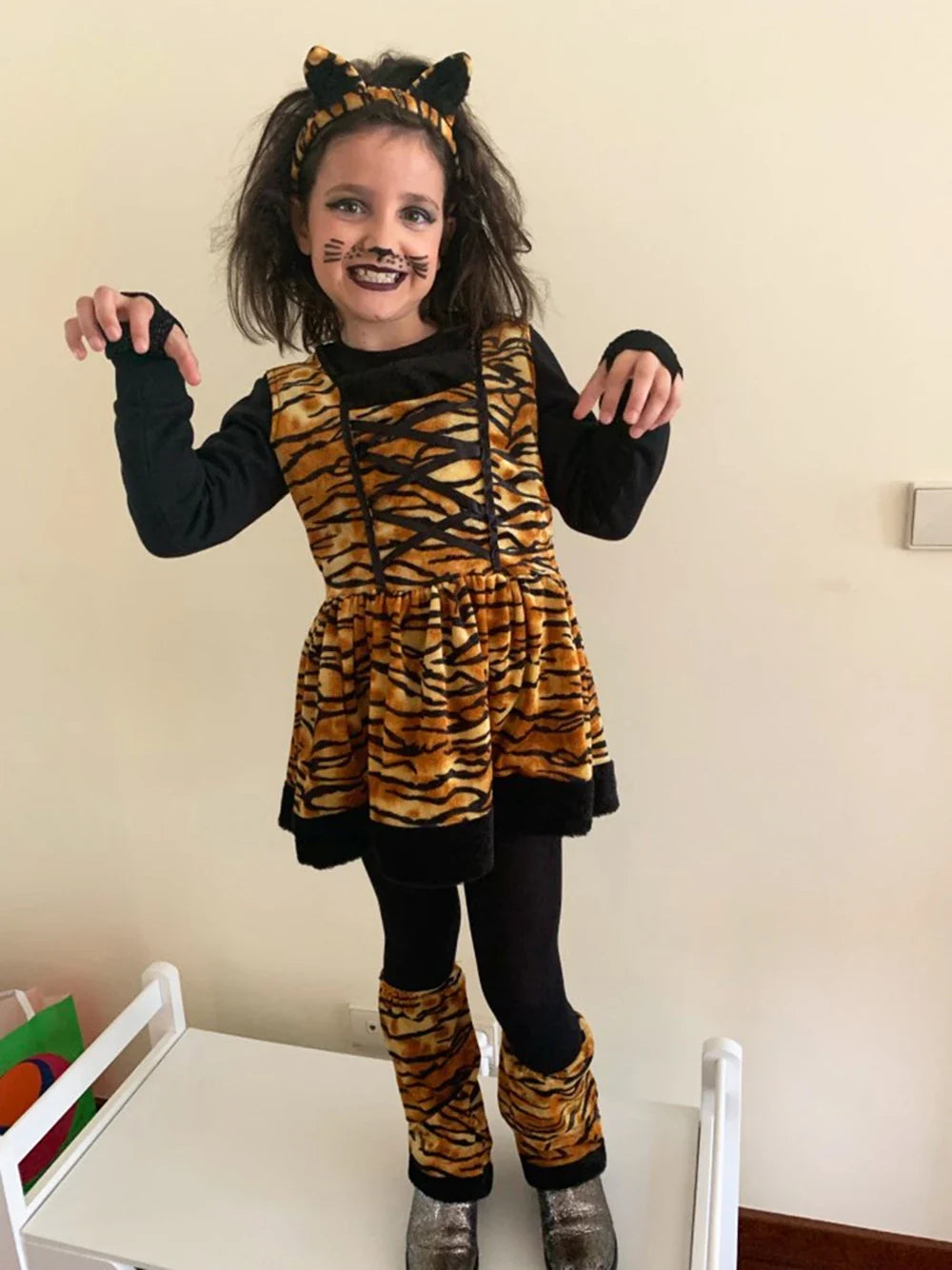 Cute Cartoon Animal Cosplay Girls Tiger Leopard Dress Halloween costume for Girl Christmas Carnival Outfit Headband