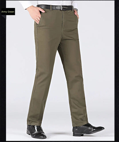 New Arrival 100% Cotton Summer Autumn Men's Casual Pants Fashion Solid Black Beige Gentle Thicken Trousers Brand Smart Suit Pant