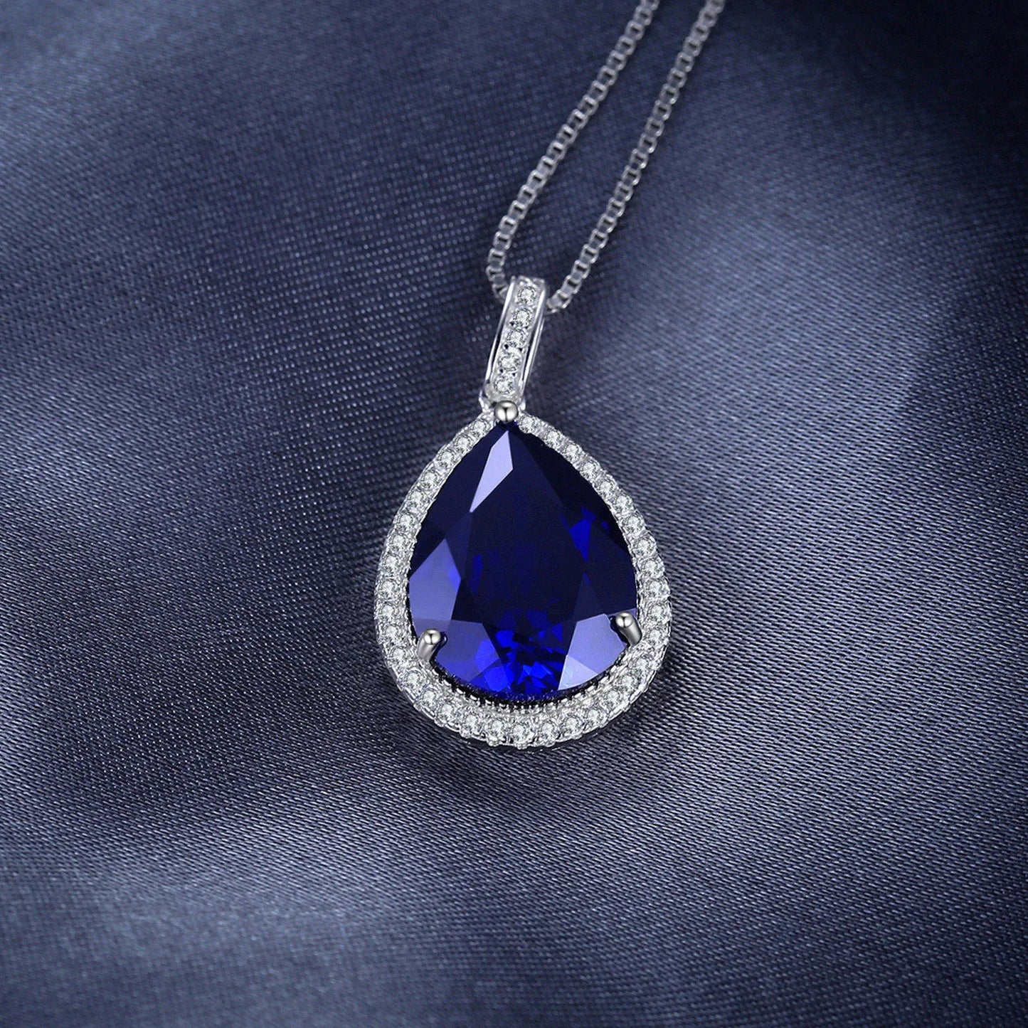 12ct  Huge Created Blue Sapphire 925 Sterling Silver Pendant Necklace for Women Gemstone Choker Without Chain