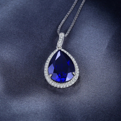 12ct  Huge Created Blue Sapphire 925 Sterling Silver Pendant Necklace for Women Gemstone Choker Without Chain