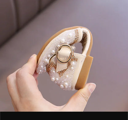 Girls Party Shoes Elegant Rhinestone Fashion Children's Leather Shoes Versatile Sweet Kids Princess Wedding Dress Flats Sandals
