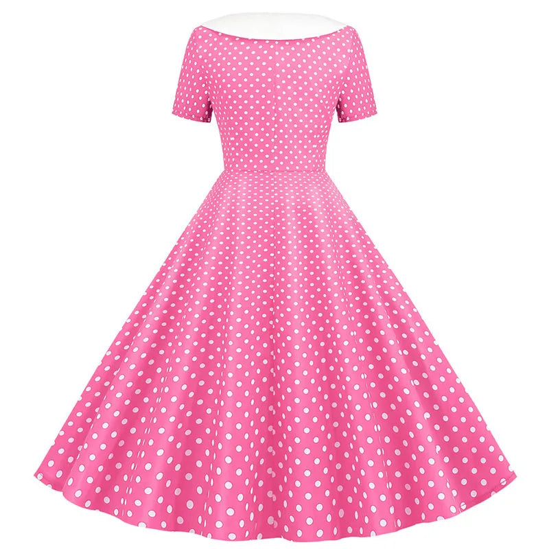 Summer Midi Dress Women Elegant Pink Vintage Party Sundress Casual Peter pan Collar Short Sleeve Dress