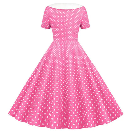 Summer Midi Dress Women Elegant Pink Vintage Party Sundress Casual Peter pan Collar Short Sleeve Dress