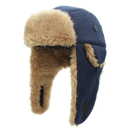 Toddler Boys Kids Fleece Trapper Sherpa Lined Windproof Winter Russian Hat with Large Flaps Warm Ski Hat