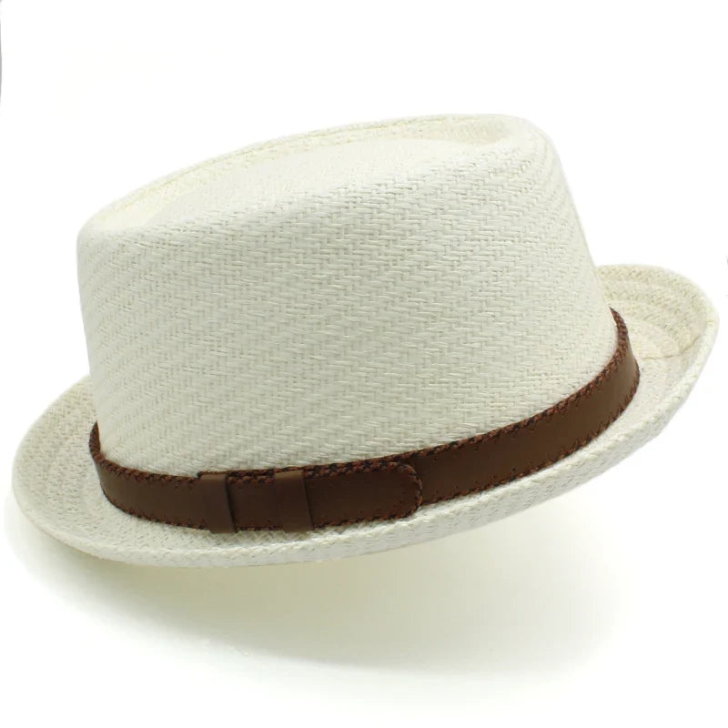 Men Women Classical Straw Pork Pie Hats Fedora Sunhats Trilby Caps Summer Boater Beach Outdoor Travel Party Size US 7 1/4 UK L