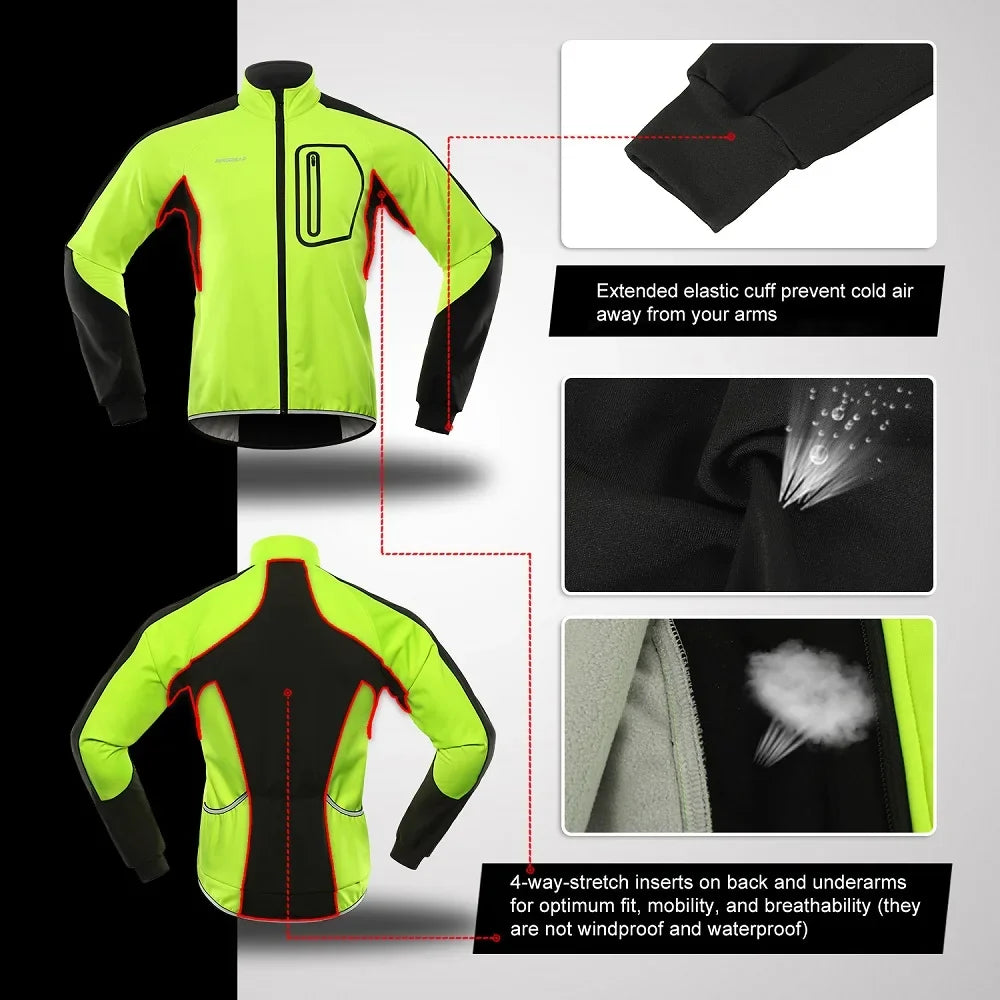 BERGRISAR Men's Cycling Jacket Winter Thermal Jacket Softshell Windbreak Waterproof Bike Coat Bicycle Raincoat BG011