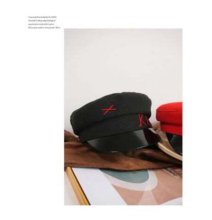 Winter caps women newsboy caps Thick warm  letter embroidery wool cap  S M L plaid patchwork militray caps