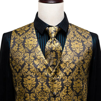 Navy Blue Mens Vest Formal Paisley Waistcoat Jacket Tie Handkerchief Cufflinks Set For Male Dress Suit Wedding Party
