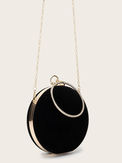 Women Velvet Evening Bag Party Metal Crystal Round Clutches Evening Bags Wedding Bag Bridal Shoulder Handbag Clutch Purse