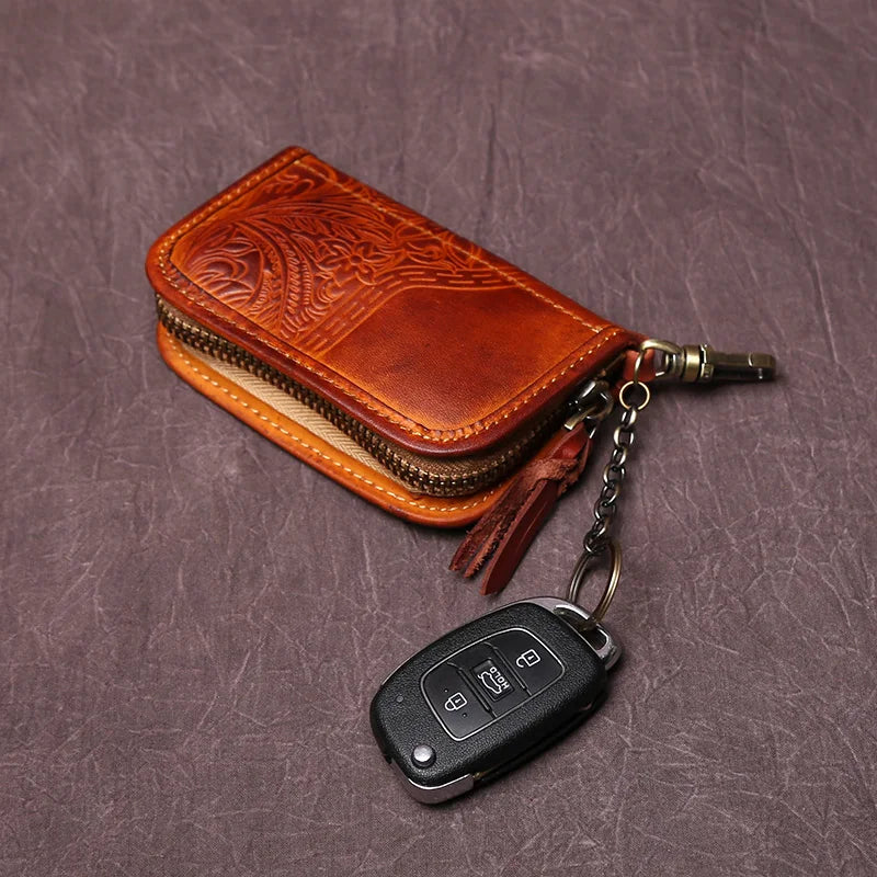 Men's Leather Key Bag, The First LayerOf Cowhide, Ladies' Purse, Multi-functional Vintage Vegetable Tanned Leather ID Bag.