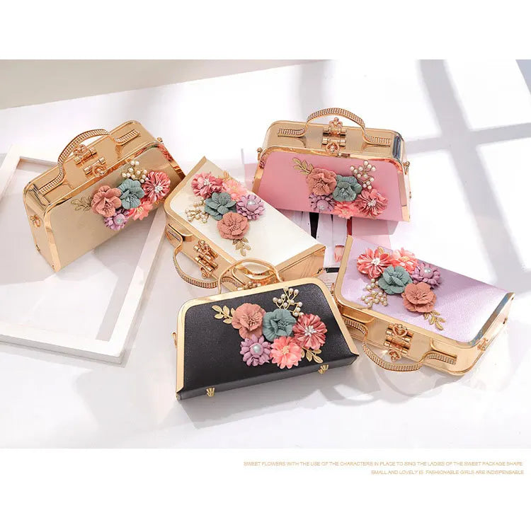 Evening Bags Women Clutch Bag High-end Leather Evening Wedding Bridal Handbag Pearl Flower Fashion Chain Party Packs
