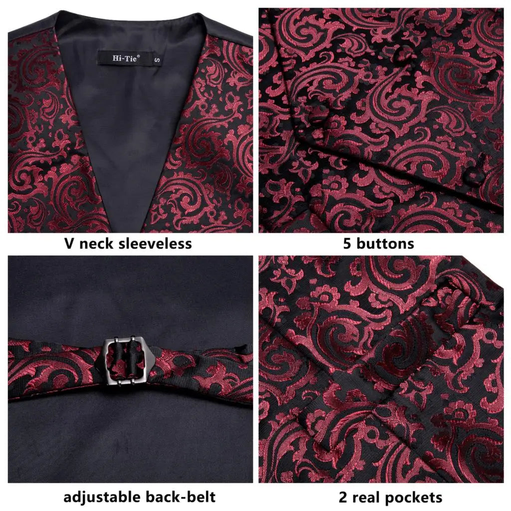 Navy Blue Mens Vest Formal Paisley Waistcoat Jacket Tie Handkerchief Cufflinks Set For Male Dress Suit Wedding Party