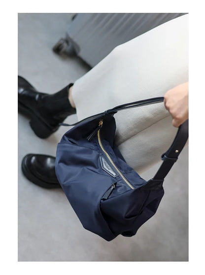 Lightweight Nylon Matching Genuine Leather Crossbody Bag High Quality Single Shoulder Bags Fashion Pleated Messenger Purses