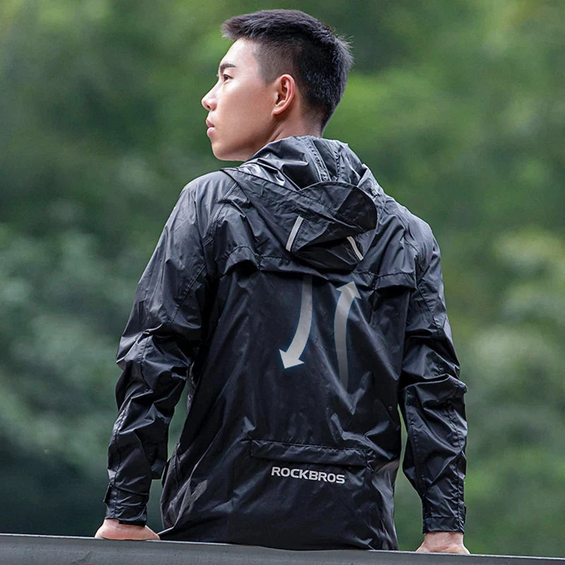 Waterproof Cycling Rain Coat Men Breathable Windproof Reflective Hooded Raincoat Outdoor Sport Windbreaker Jacket