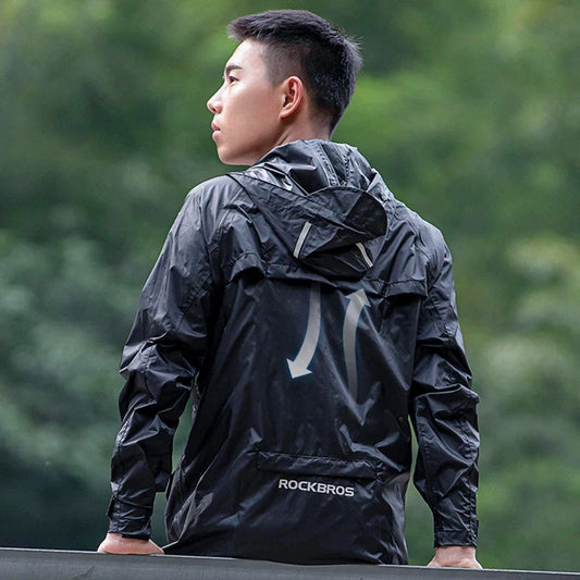 Waterproof Cycling Rain Coat Men Breathable Windproof Reflective Hooded Raincoat Outdoor Sport Windbreaker Jacket