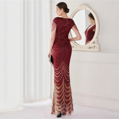 Elegant V Neck Mermaid Evening Dress Long Luxury Beads Women Evening Party Dresses 2025 New Formal Dress 19085