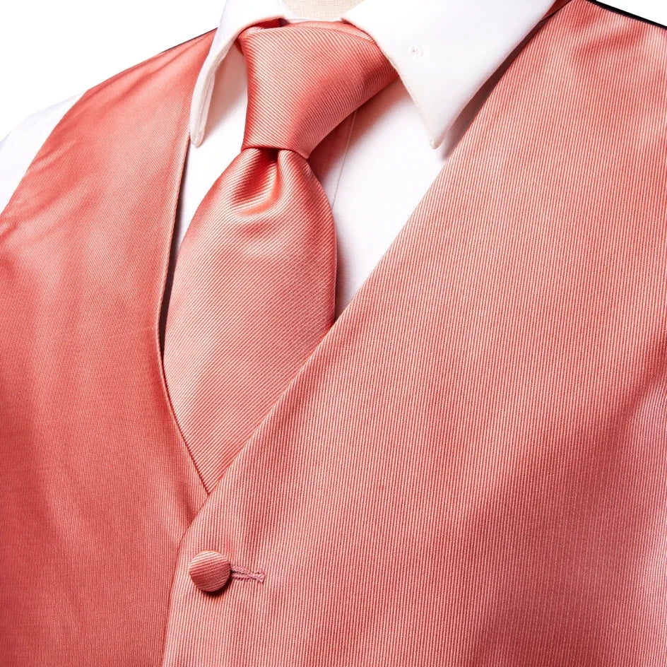 Luxury Silk Mens Vests Rose Gold Pink Striped Waistcoat Necktie Bowtie Hanky Cufflinks Set Waist Jacket For Men Wedding