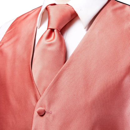 Luxury Silk Mens Vests Rose Gold Pink Striped Waistcoat Necktie Bowtie Hanky Cufflinks Set Waist Jacket For Men Wedding