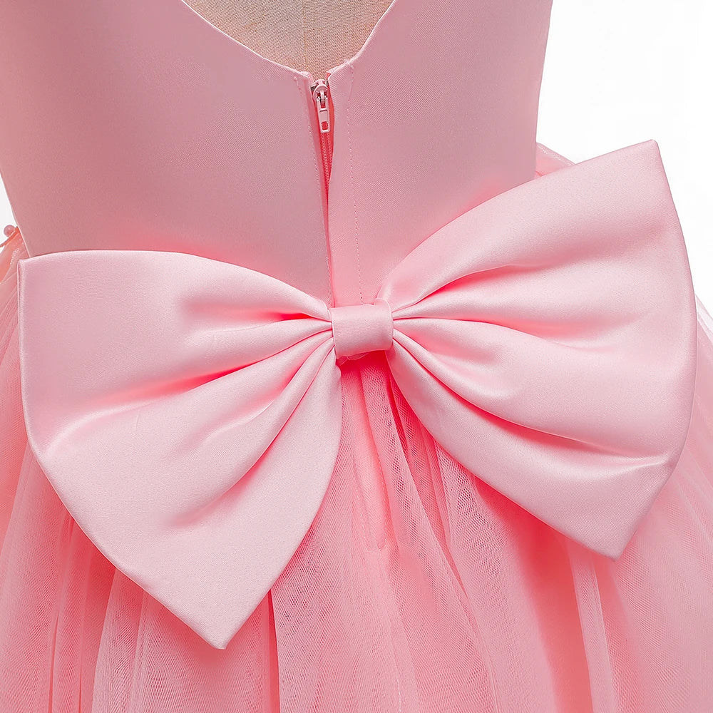 Formal Tulle Flower Bridesmaid Girls Dress Vestido White Wedding Princess Prom Kids Party Dresses For Girls Bow Birthday Costume