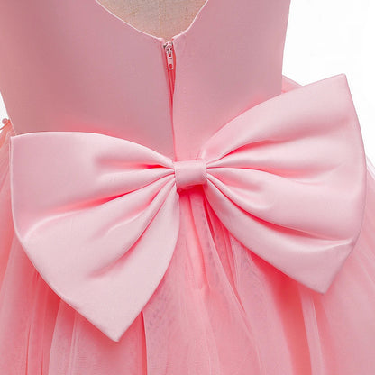 Formal Tulle Flower Bridesmaid Girls Dress Vestido White Wedding Princess Prom Kids Party Dresses For Girls Bow Birthday Costume