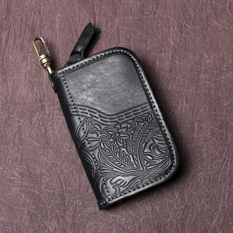 Men's Leather Key Bag, The First LayerOf Cowhide, Ladies' Purse, Multi-functional Vintage Vegetable Tanned Leather ID Bag.