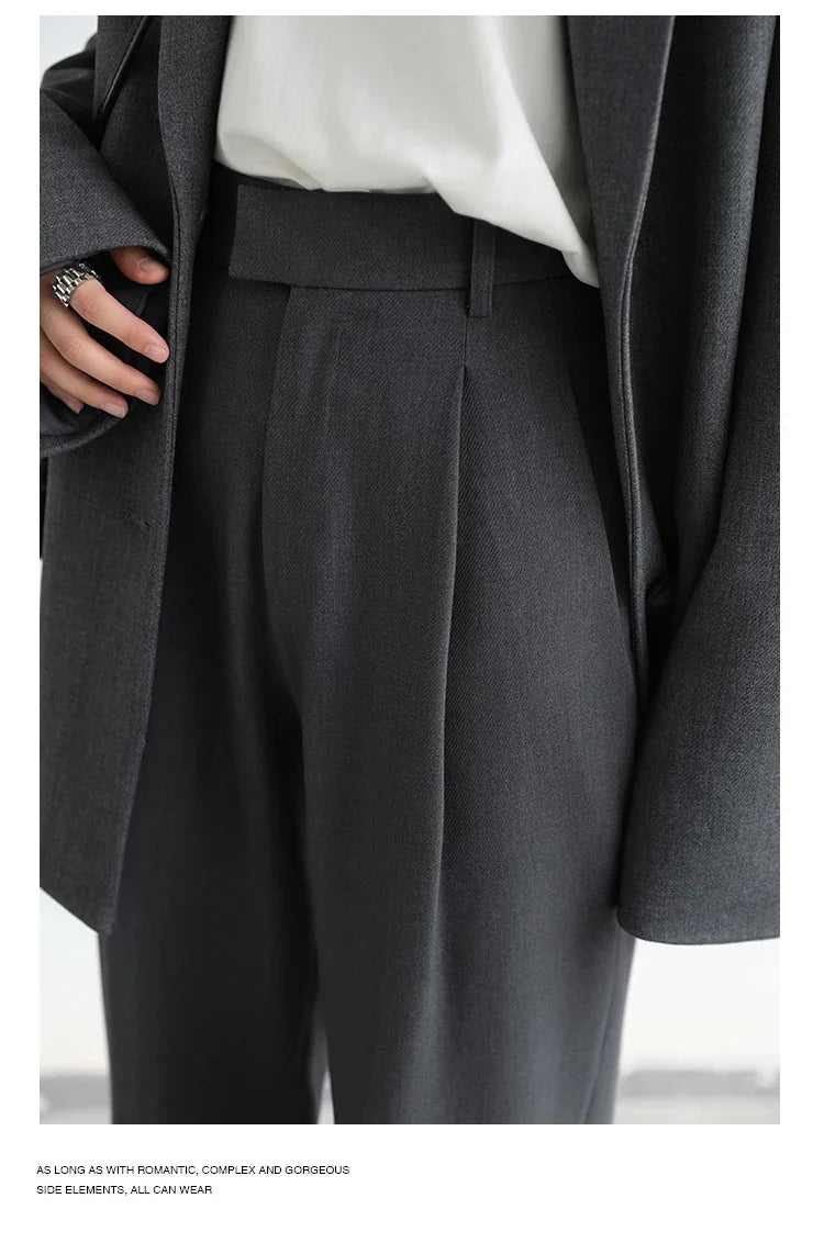 Simple Casual Women Twill Suit Pants Wide Leg Pants Straight Floor Pants Office Ladies Female Trousers