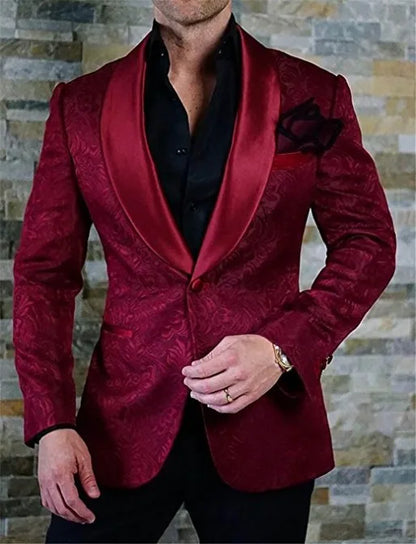 Groomsmen White Pattern Groom Tuxedos Shawl Satin Lapel Men Suits 2 Pieces Wedding Bridegroom ( Jacket + Pants + Tie  ) D201