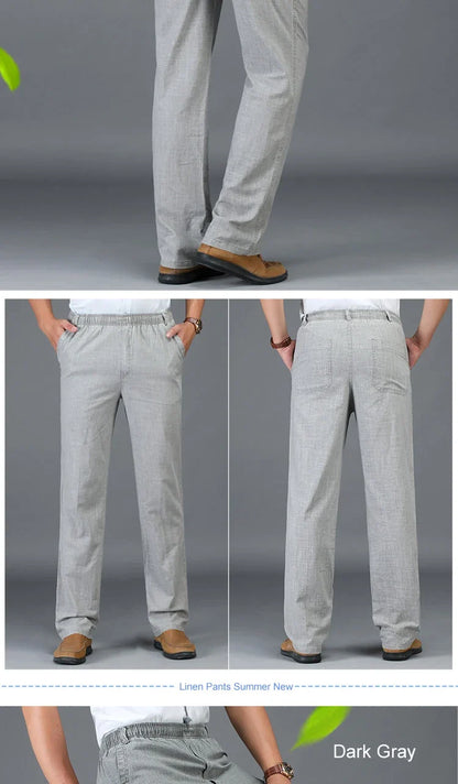 Summer Linen Men Casual Pants Work Wear Office Thin Golf Straight Long Formal Suit Trousers Plus Size 5xl 2024 New