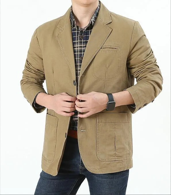Men's Washable Fabric Single Breasted Button Blazers Business Suit Loose Military Jackets Outwear