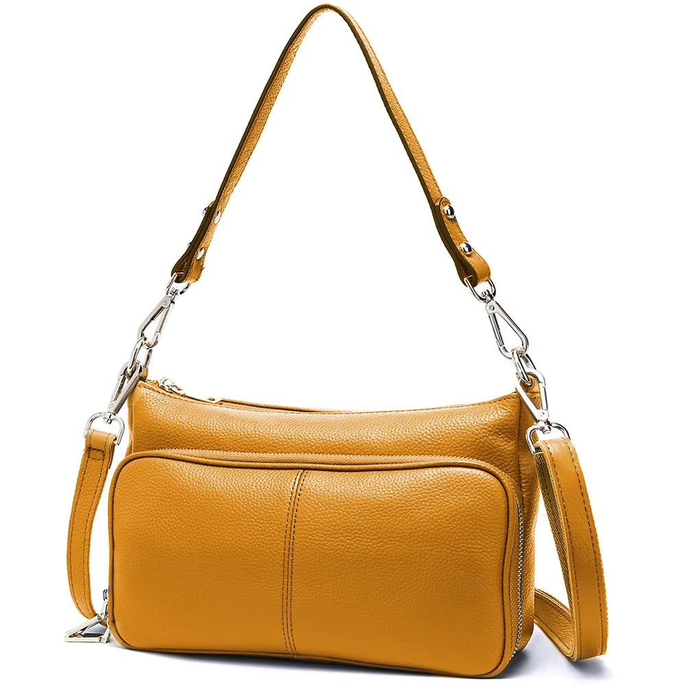 Women's Handbag 100% Genuine Leather Ladies Shoulder Crossbody Messenger Bag Fashion Hobos Black High Quality