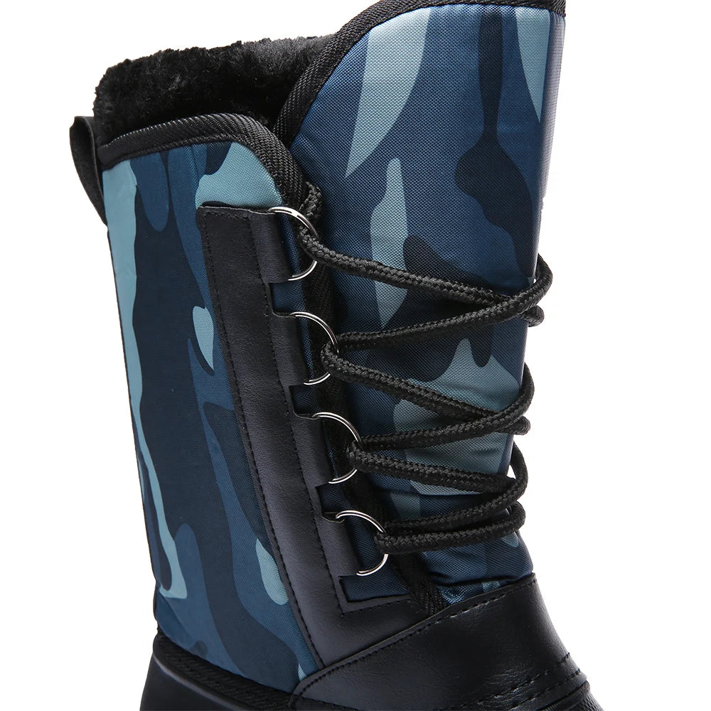 New Winter Camouflage Snow Men Boots Rain Shoes Outdoor Waterproof With Fur Plush Warm Male Casual Mid-Calf Work Motorcycle Boot