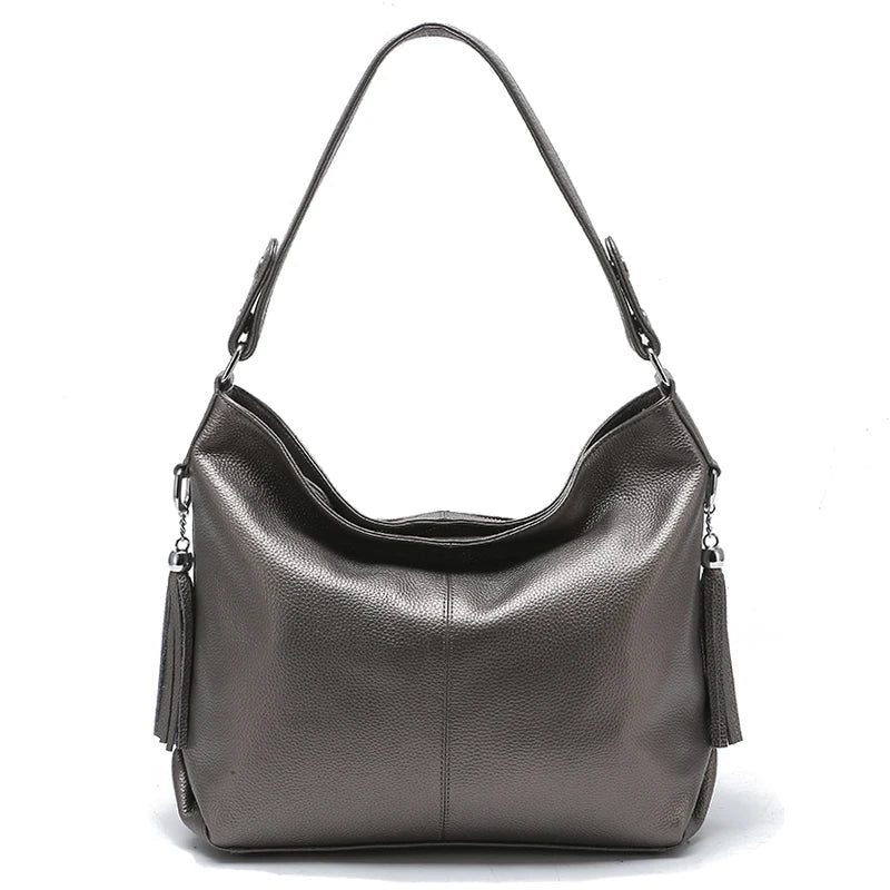 2026 New Fashion Soft Real Genuine Leather Tassel Women Handbag Elegant Ladies Hobo Shoulder Bag Messenger Purse Satchel