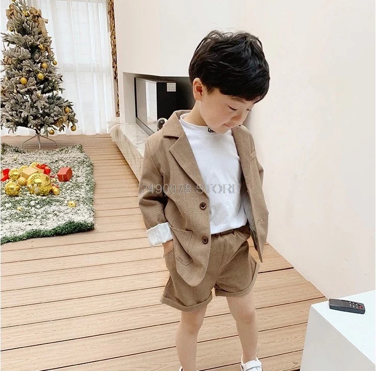 2020 Kids Wedding Jacket +Pants 2Pcs Stage Performance Suit Flower Boys Formal Tuxedos School Girls Host Dance Suit Clothing Set