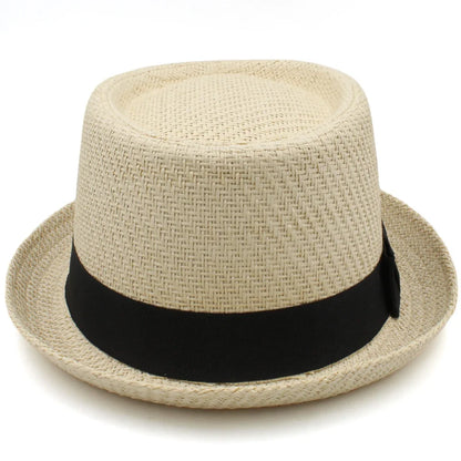 Men Women Classical Straw Pork Pie Hats Fedora Sunhats Trilby Caps Summer Boater Beach Outdoor Travel Party Size US 7 1/4 UK L