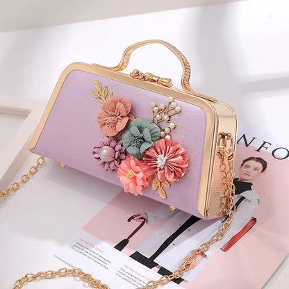 Evening Bags Women Clutch Bag High-end Leather Evening Wedding Bridal Handbag Pearl Flower Fashion Chain Party Packs