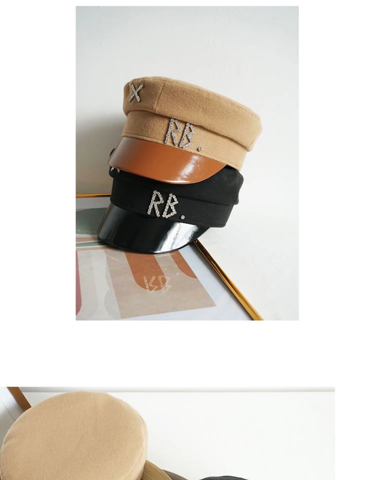 New Women Hats Crystal baker boy hat Wool Newsboy Caps Female Flat Militray Caps Visor S-XL