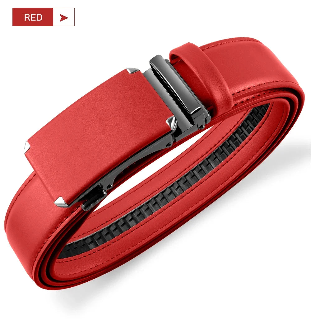 Men Belts Metal Automatic Buckle Brand High Quality Leather Belts for Men Famous Brand Luxury Work Business Strap